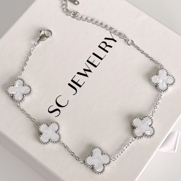 MOP Clover Bracelet Silver Tone Chain Stainless Steel Bracelet - Picture 3 of 8